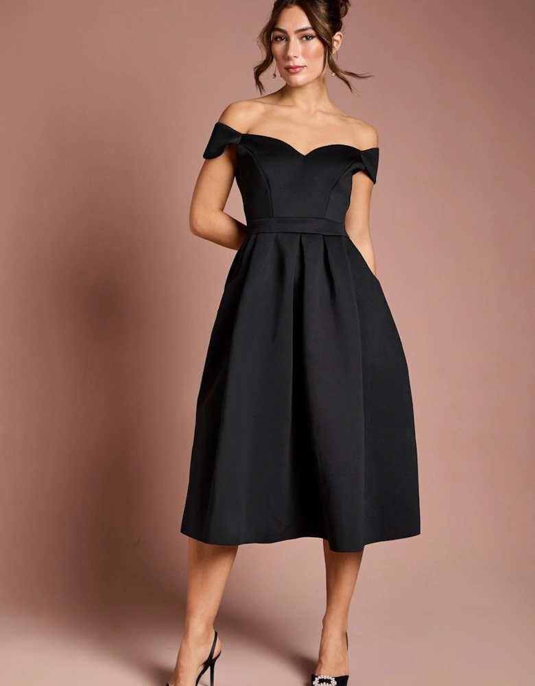 Scuba Sweetheart Neckline Midi Dress