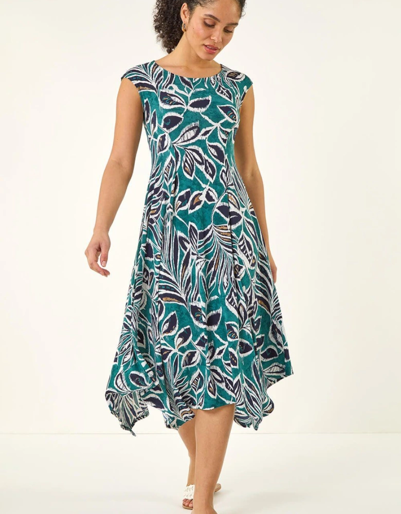 Leaf Print Hanky Hem Maxi Dress