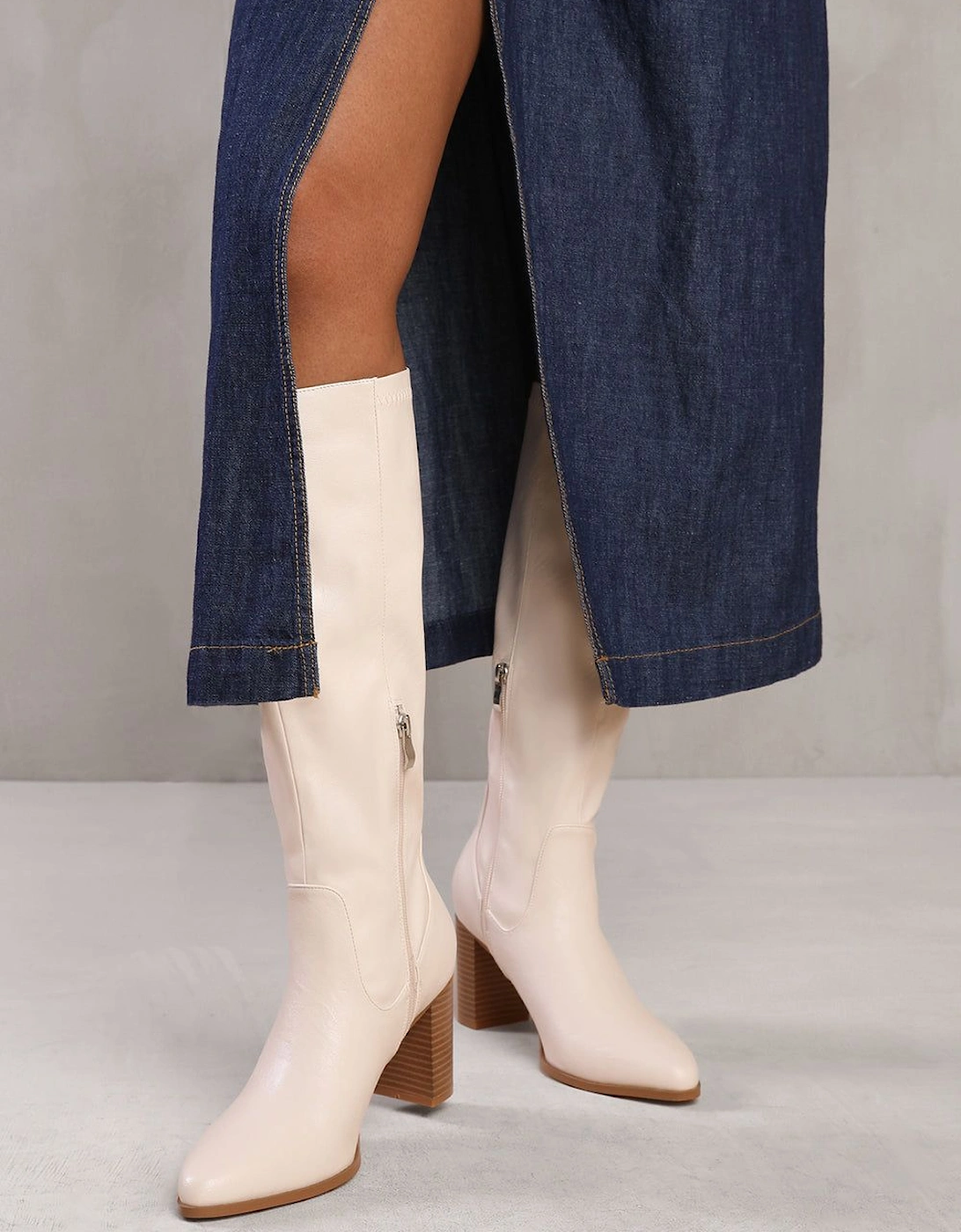 'Ainsley' Block Heel Knee High Boots with Stitch Detail, 2 of 1