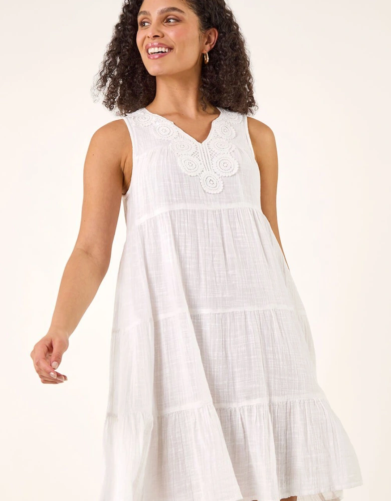 Cotton Trim Detail Smock Dress