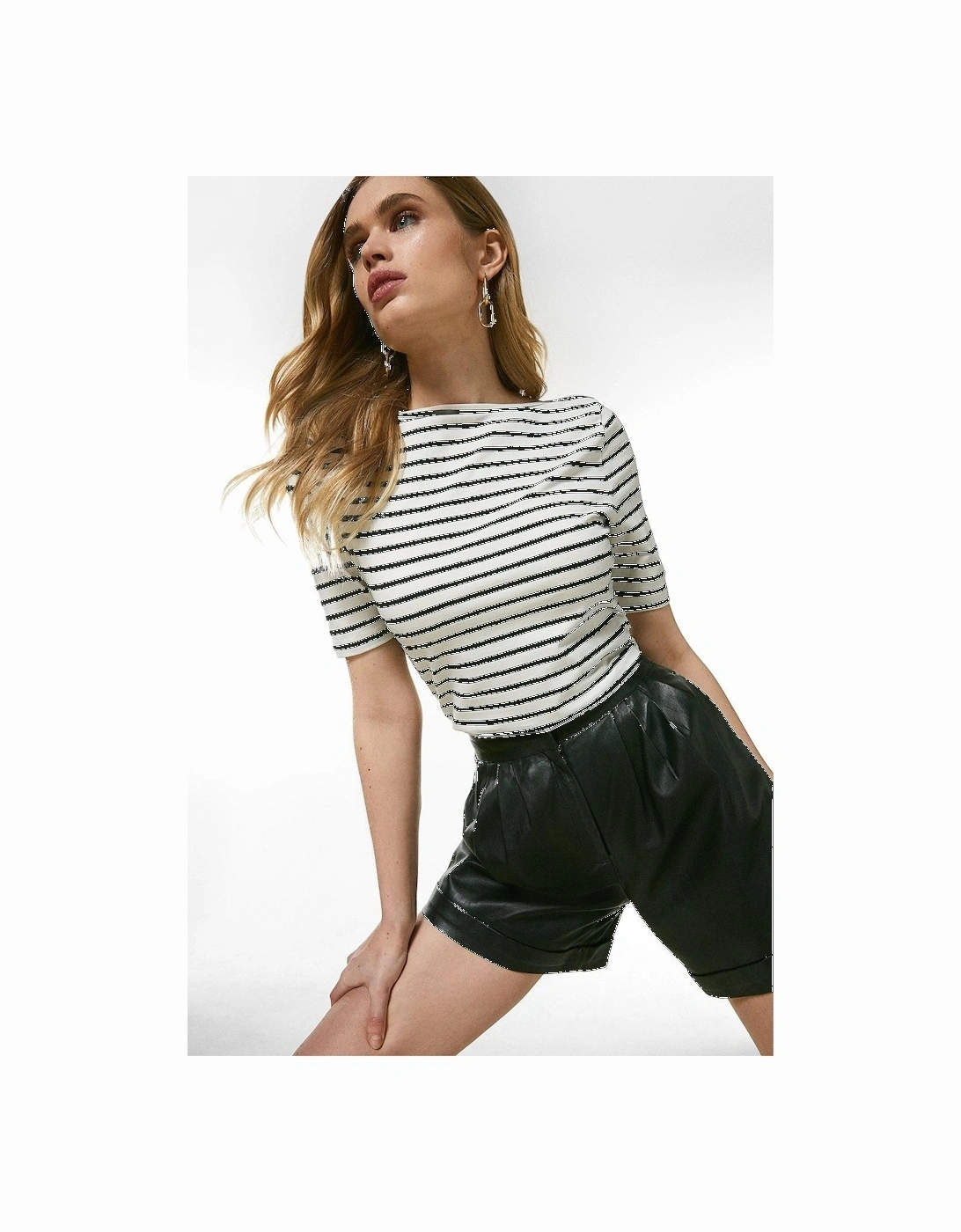 Cotton Jersey Stripe Slash Neck Top, 2 of 1
