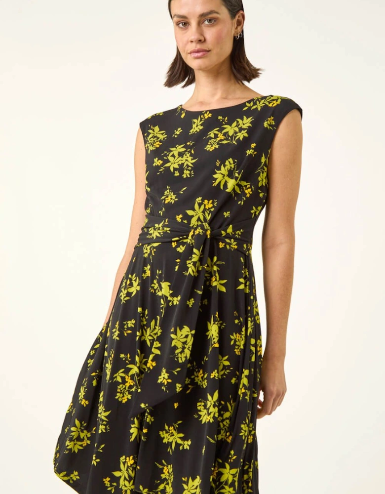 Floral Tie Waist Hanky Hem Dress