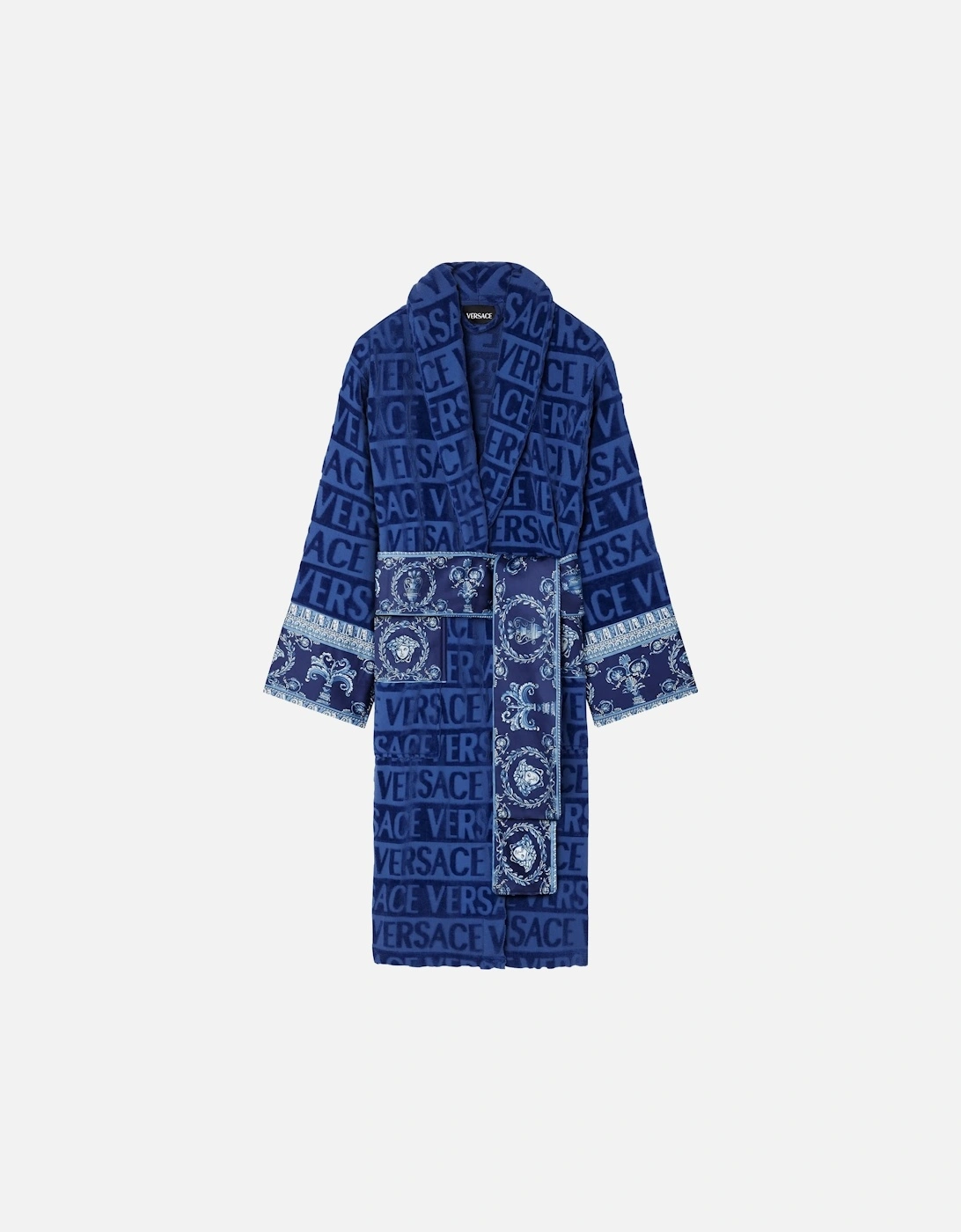 Cotton Terry Baroque Bathrobe Blue, 5 of 4