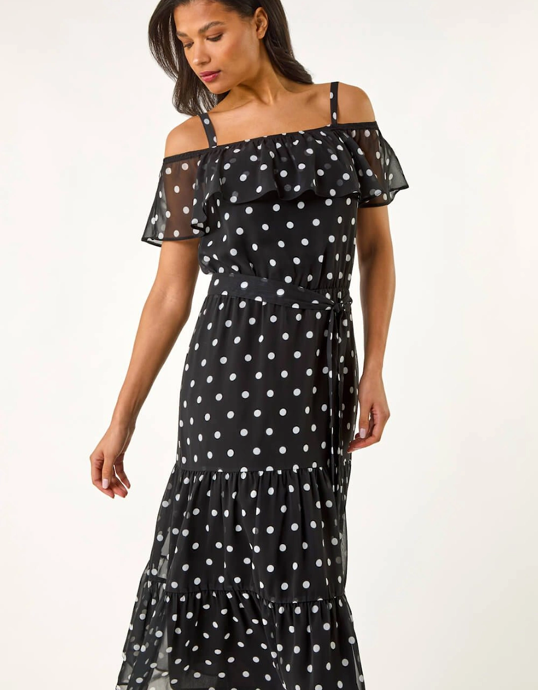 Floral Print Bardot Midi Dress, 2 of 1