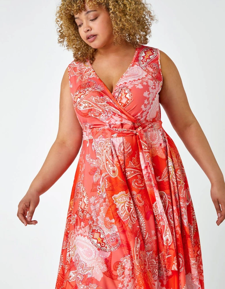 Curve Paisley Hanky Hem Stretch Dress