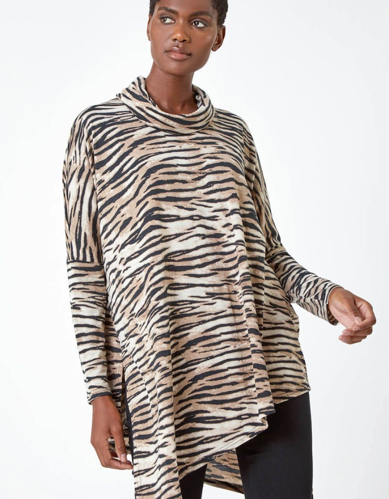 Animal Print Asymmetric Stretch Top