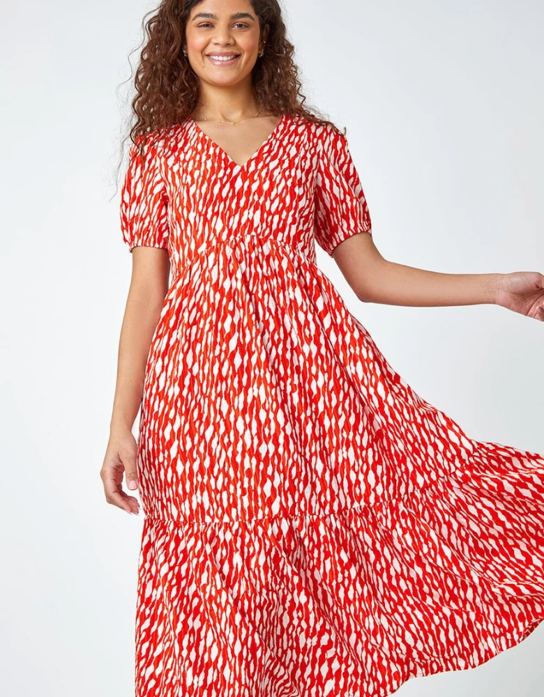 Abstract Frill Hem Midi Dress