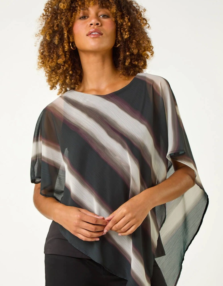 Stripe Print Asymmetric Overlay Top