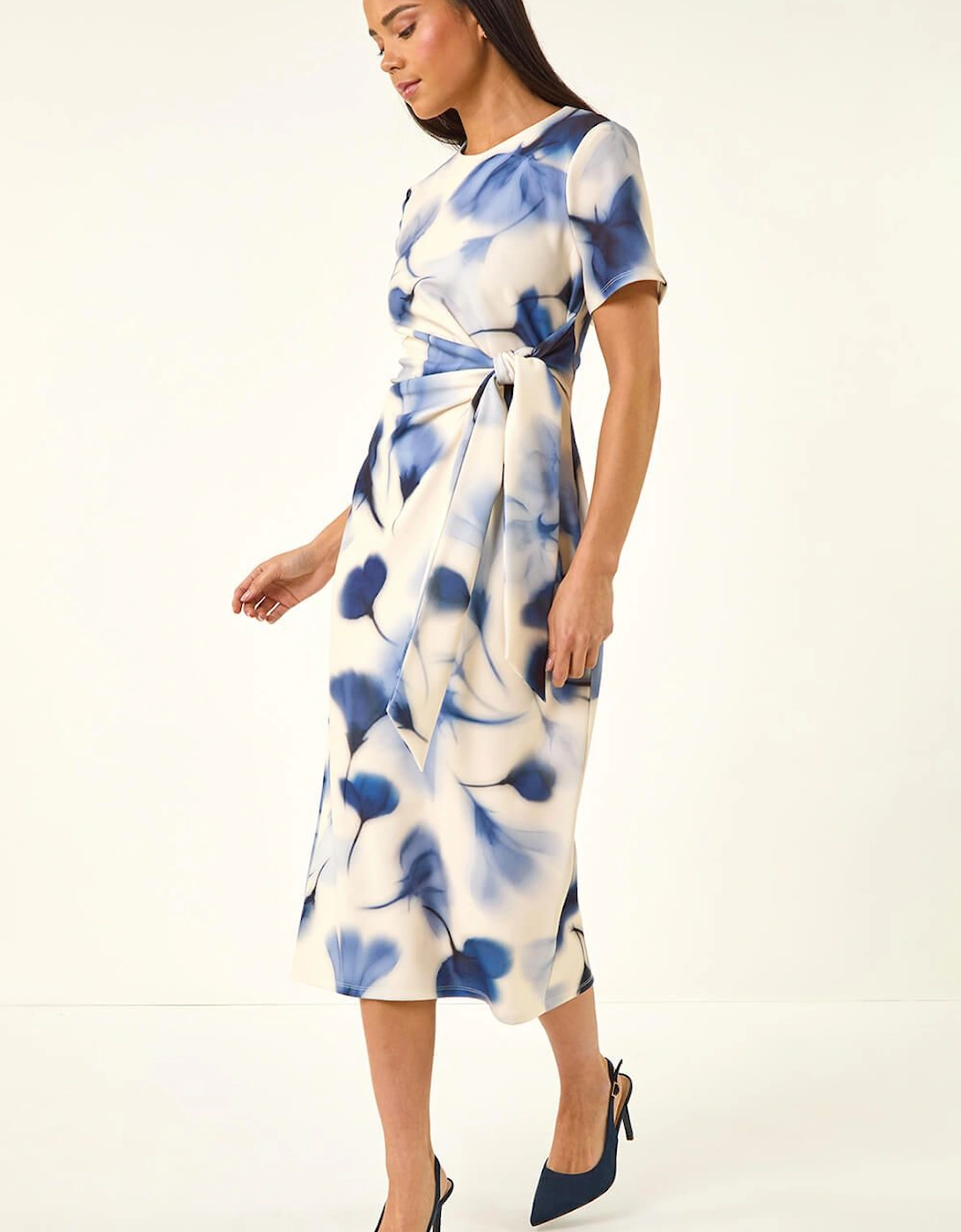 Petite Print Tie Waist Midi Dress, 2 of 1