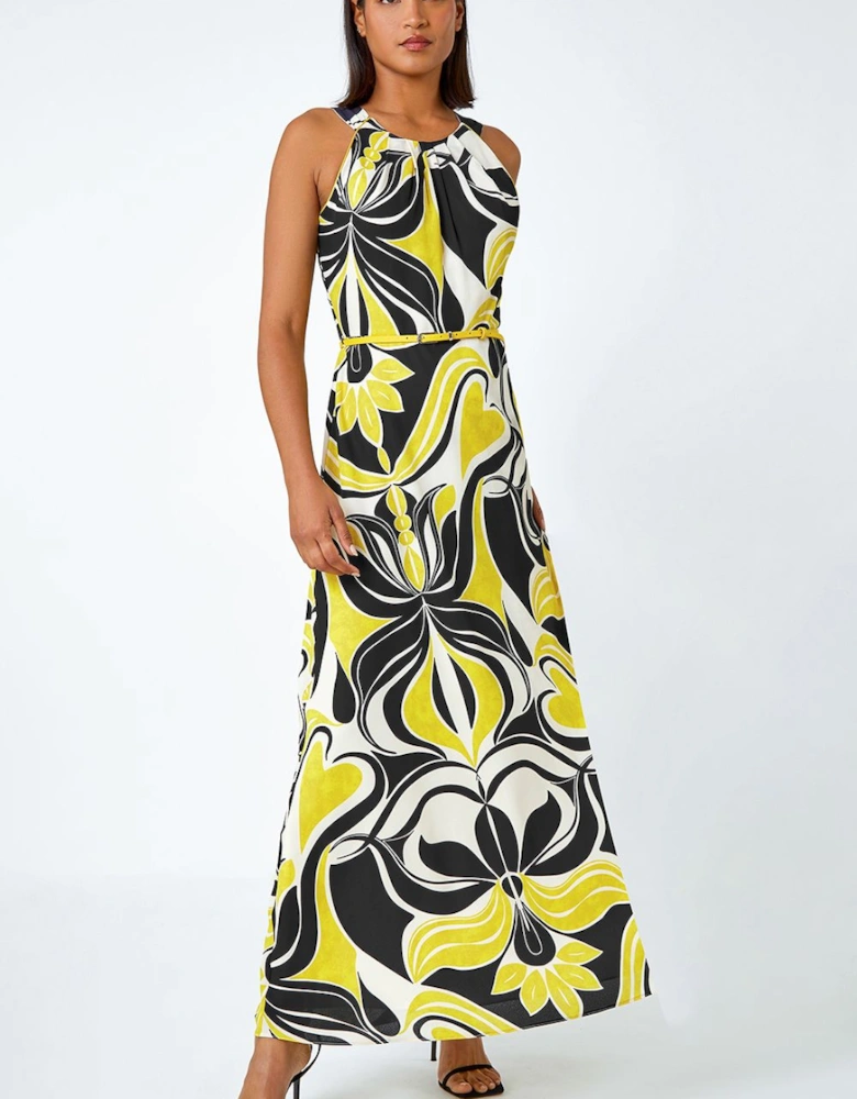 Abstract Print Halter Neck Maxi Dress