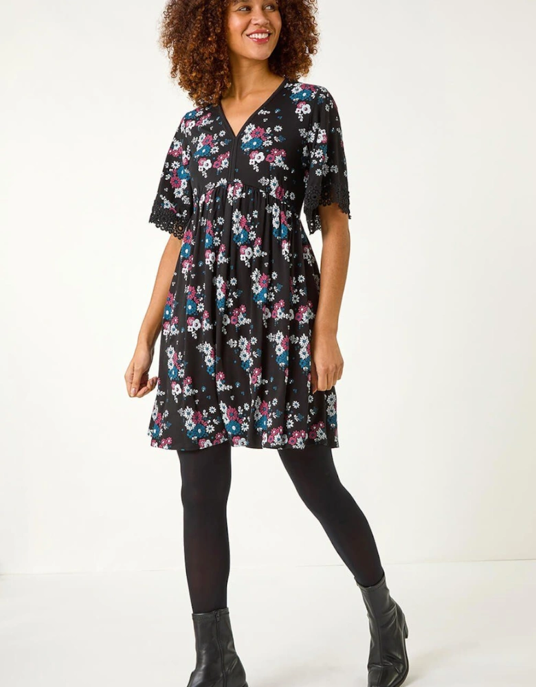 Lace Trim Floral Dress