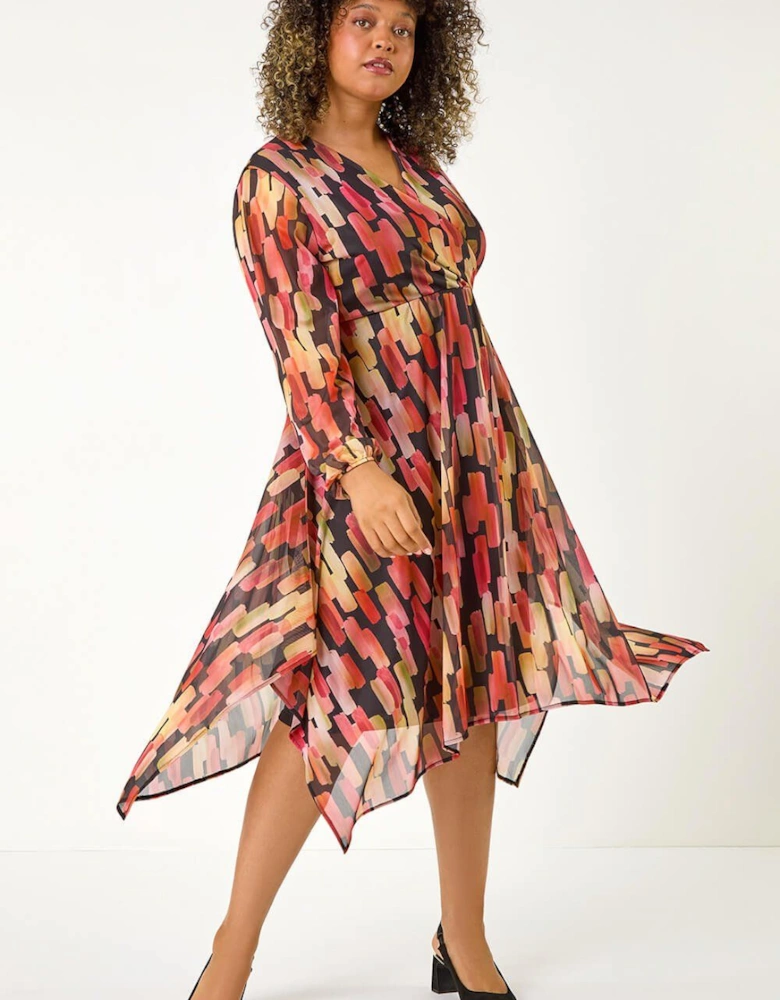 Curve Abstract Print Stretch Wrap Dress