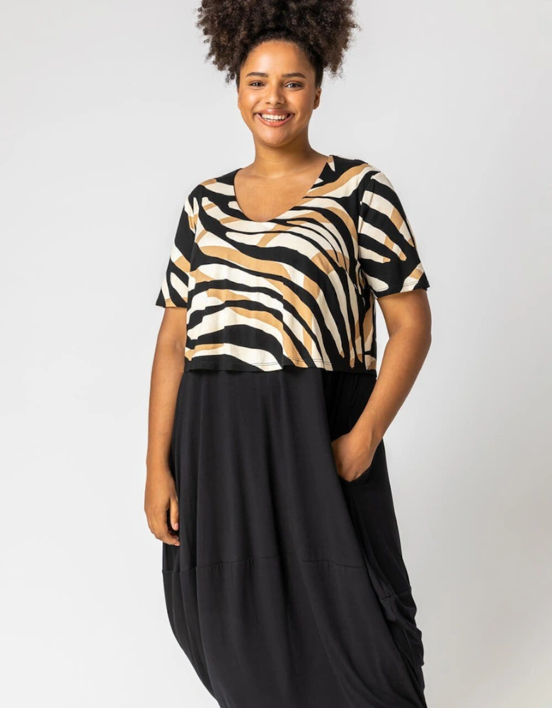 Curve Tiger Print Contrast Print Jersey Dress