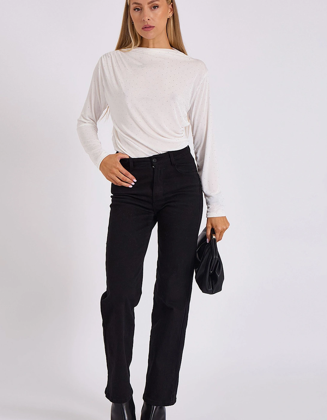 White Diamante Stud Cowl Front Bodysuit, 2 of 1