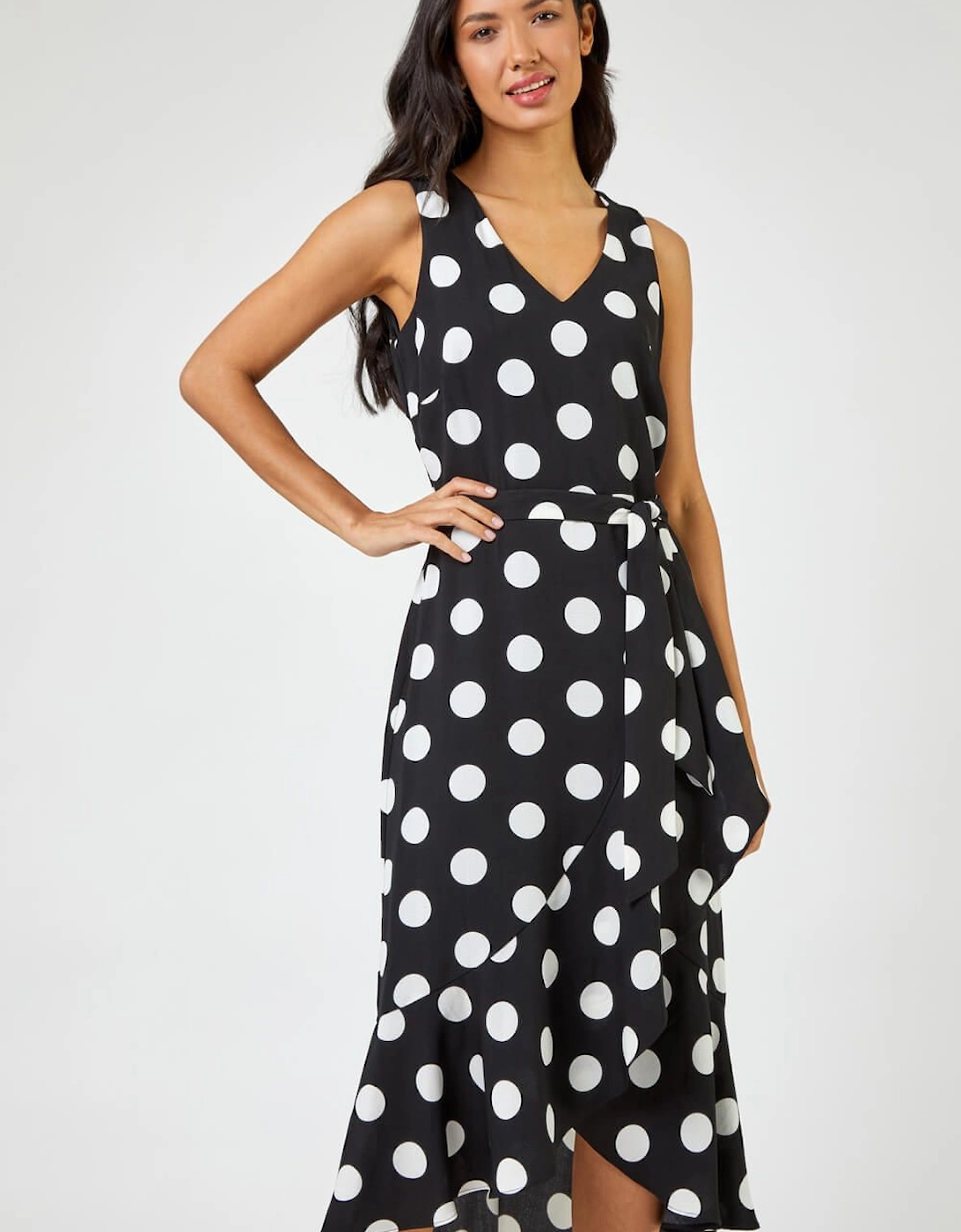 Spot Print Frill Hem Wrap Midi Dress, 2 of 1