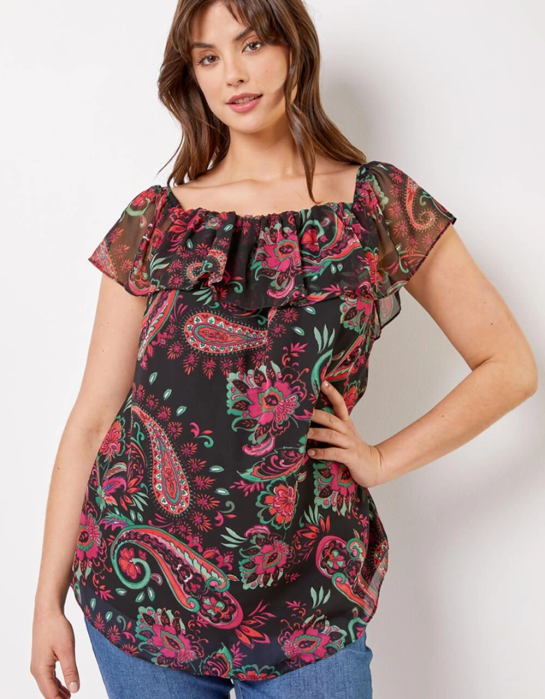 Curve Paisley Print Chiffon Bardot Top