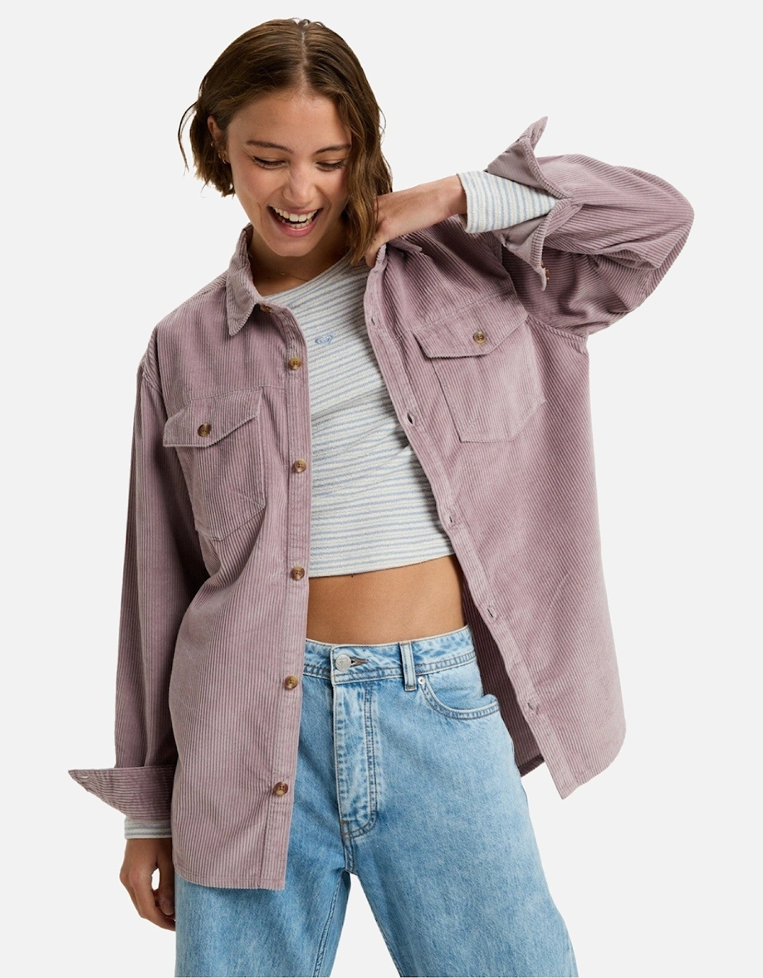 Womens Let It Go Cord Button Up Shacket, 2 of 1