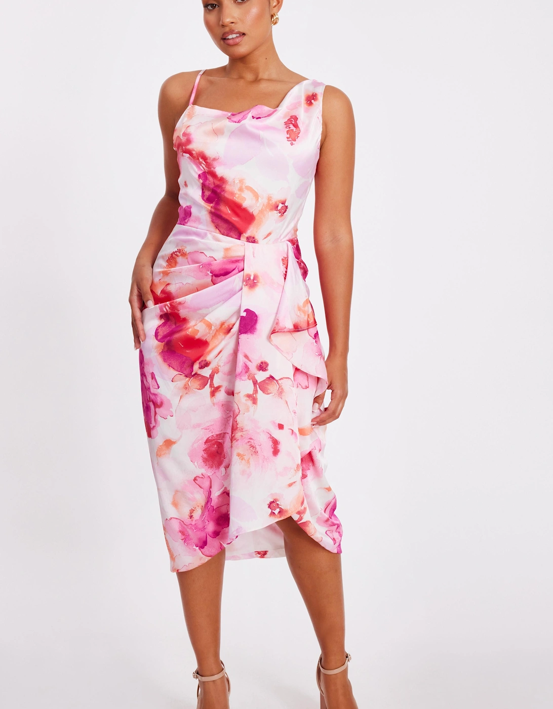 Pale Pink Petite Floral Print Midi Dress, 2 of 1