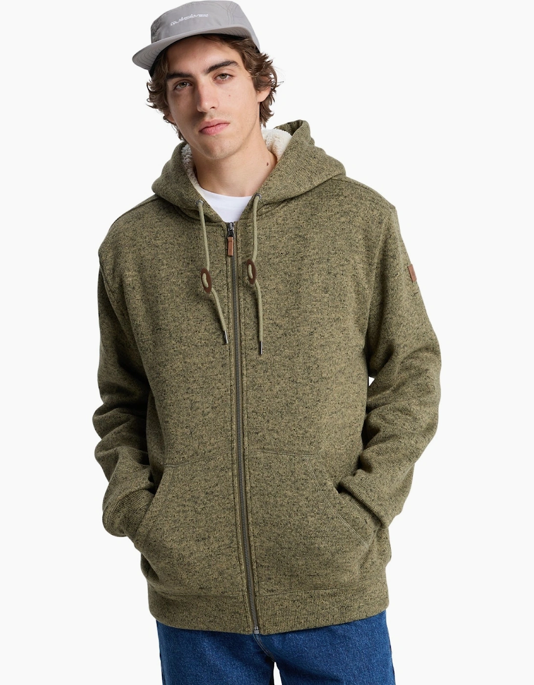 Men's Quiksilver Mens Keller Sherpa Hooded Full Zip Fleece - Aloe Heather - Size: XL