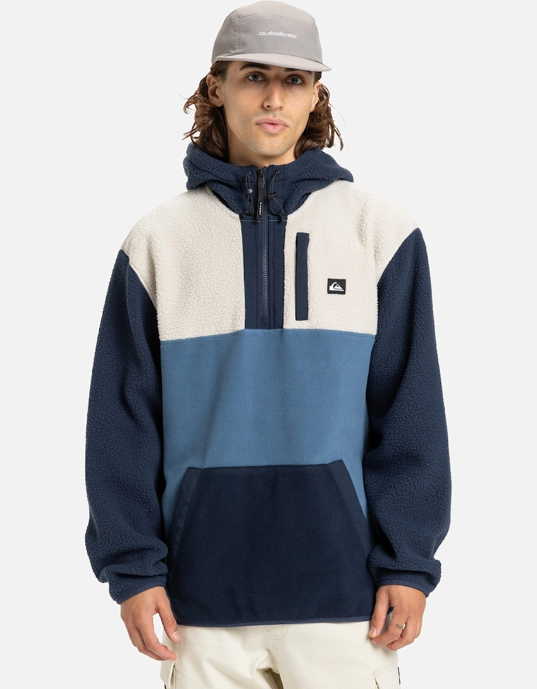 Mens Ocean View Mix Up Hooded Half Zip Fleece, 2 of 1