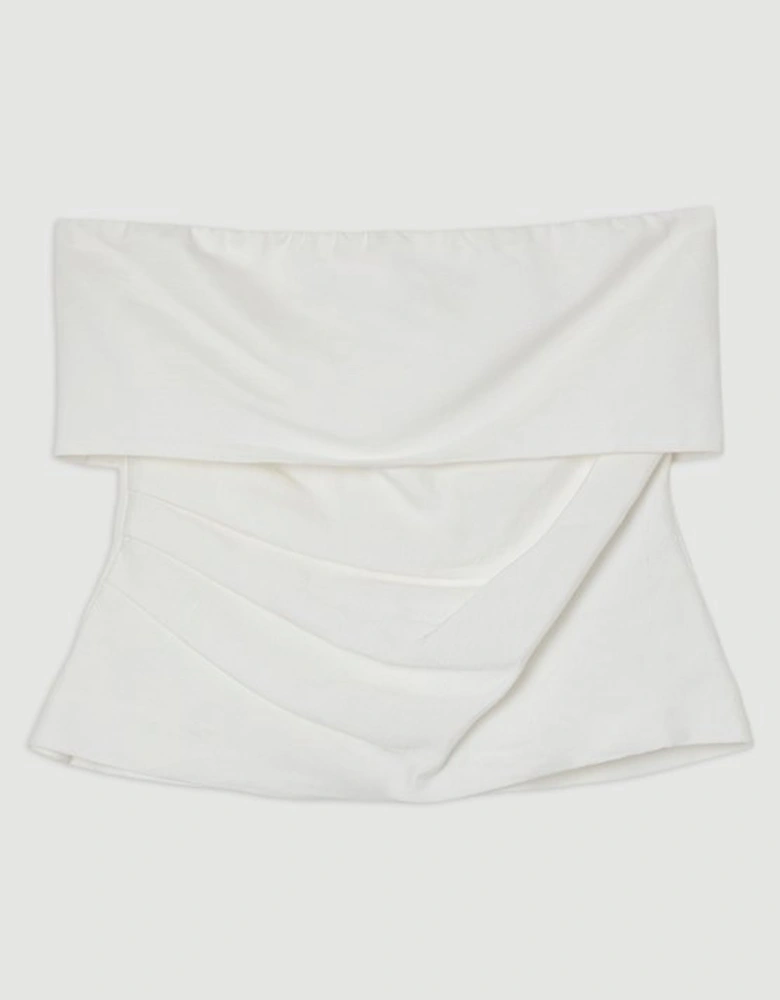 Linen Viscose Woven Bandeau Top With Ruched Side Detail
