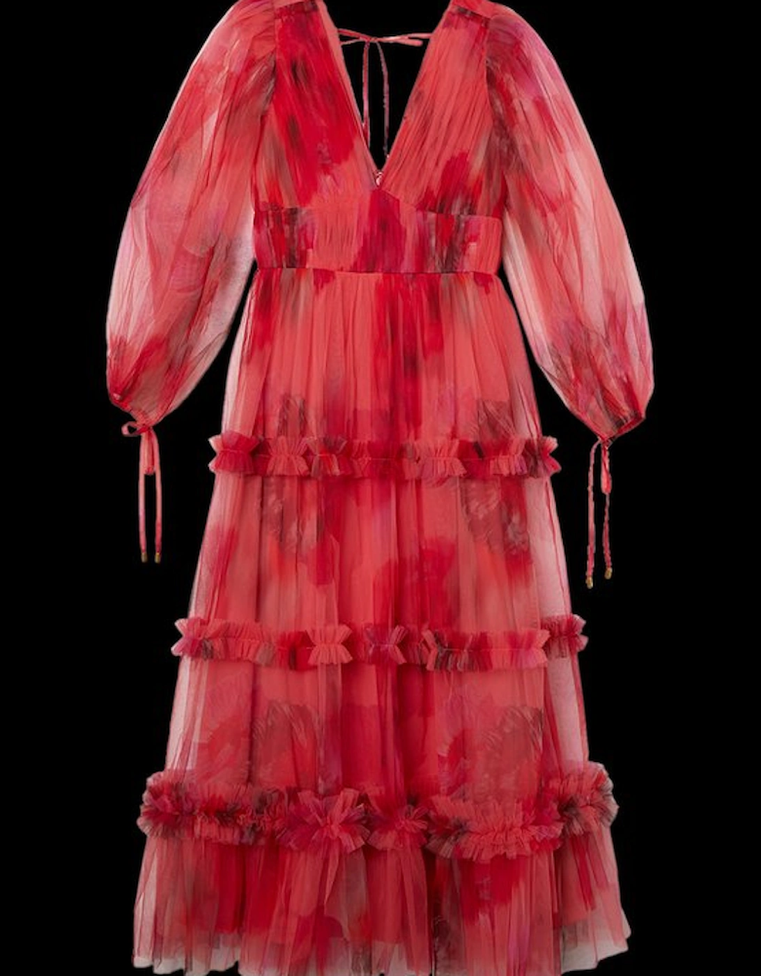 Spring Floral Tulle Plunge Maxi Dress