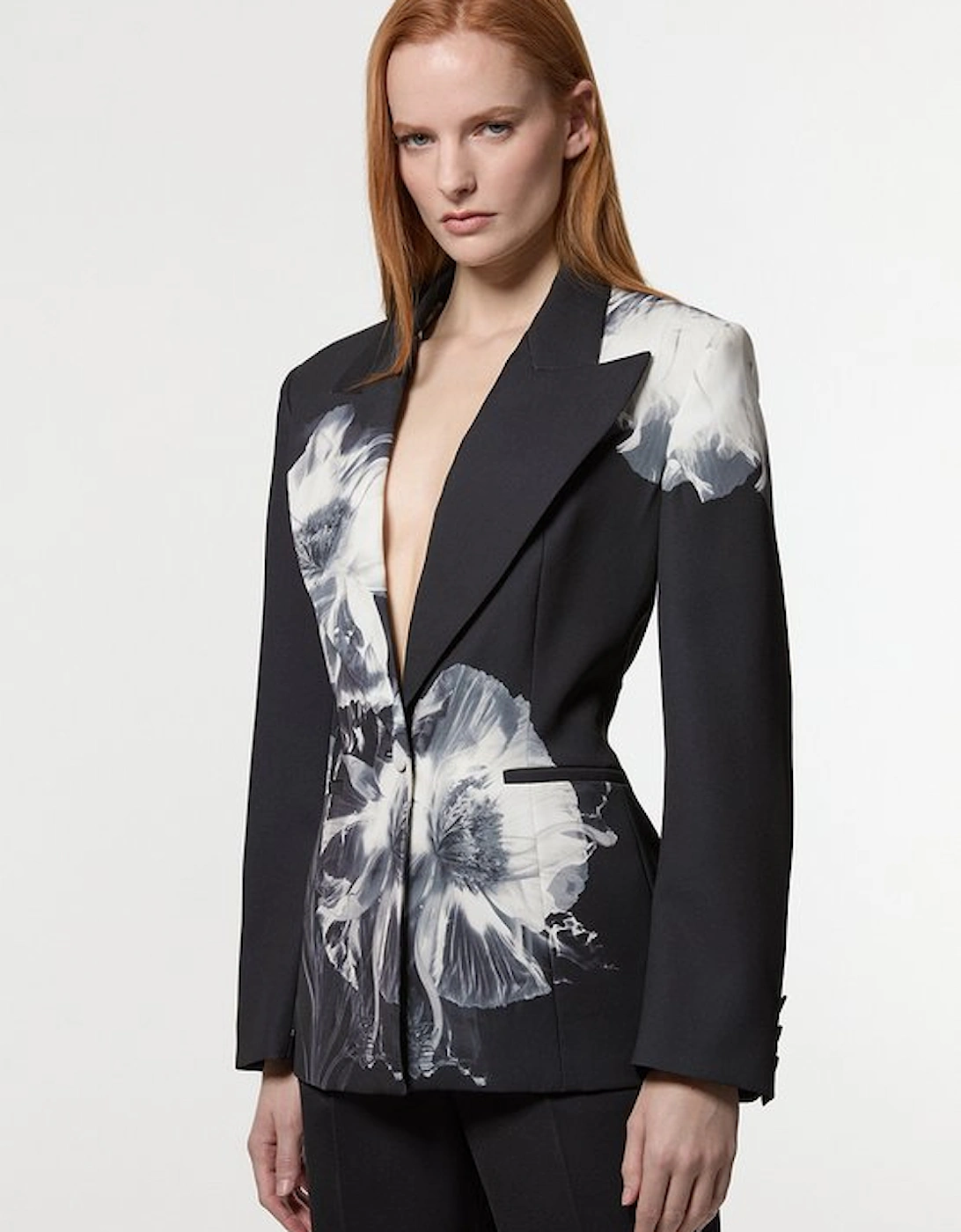 Tailored Crepe Placed Floral Single Breasted Blazer, 5 of 4