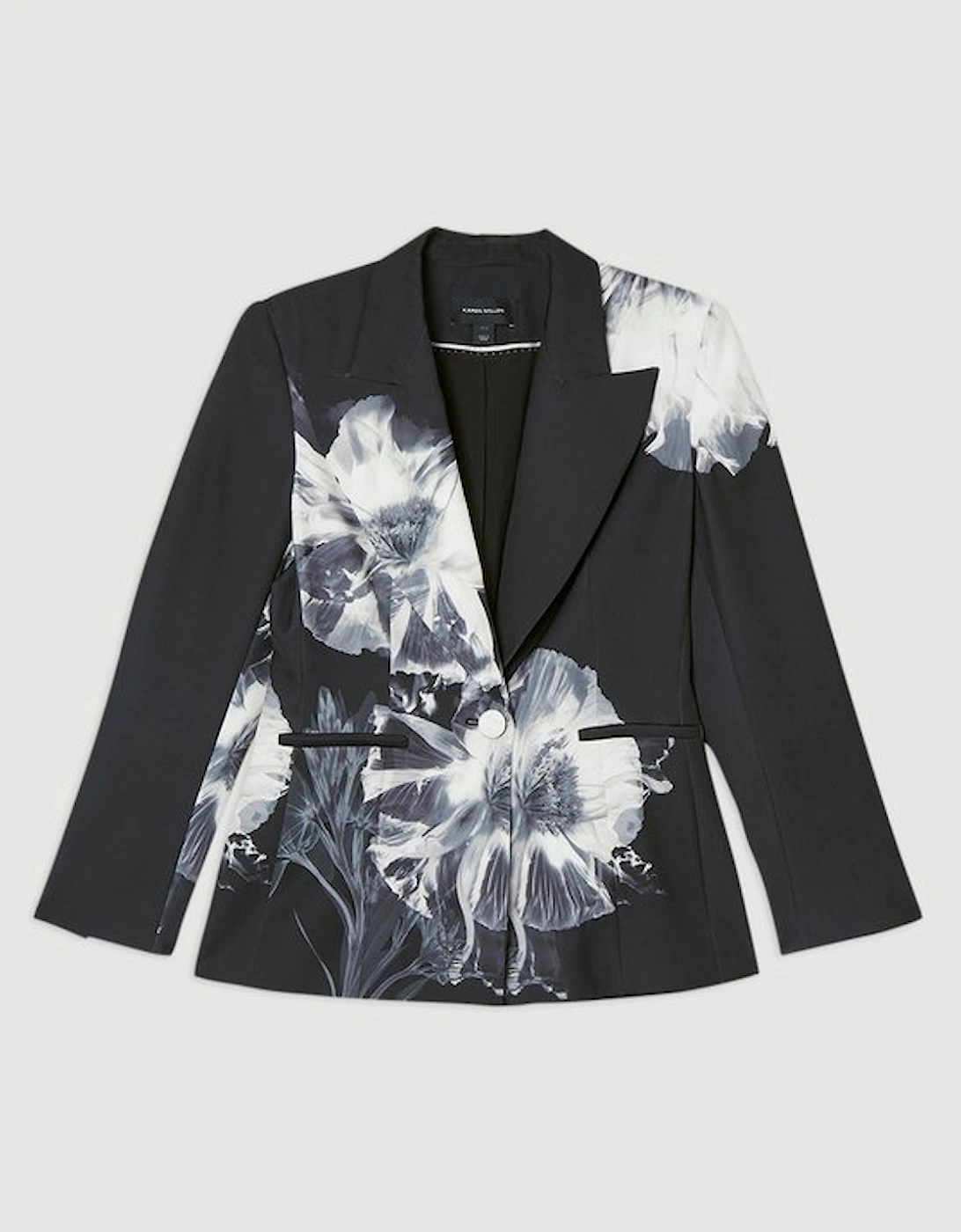 Tailored Crepe Placed Floral Single Breasted Blazer