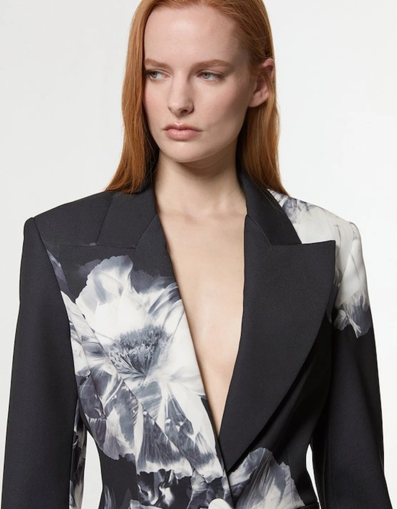 Tailored Crepe Placed Floral Single Breasted Blazer