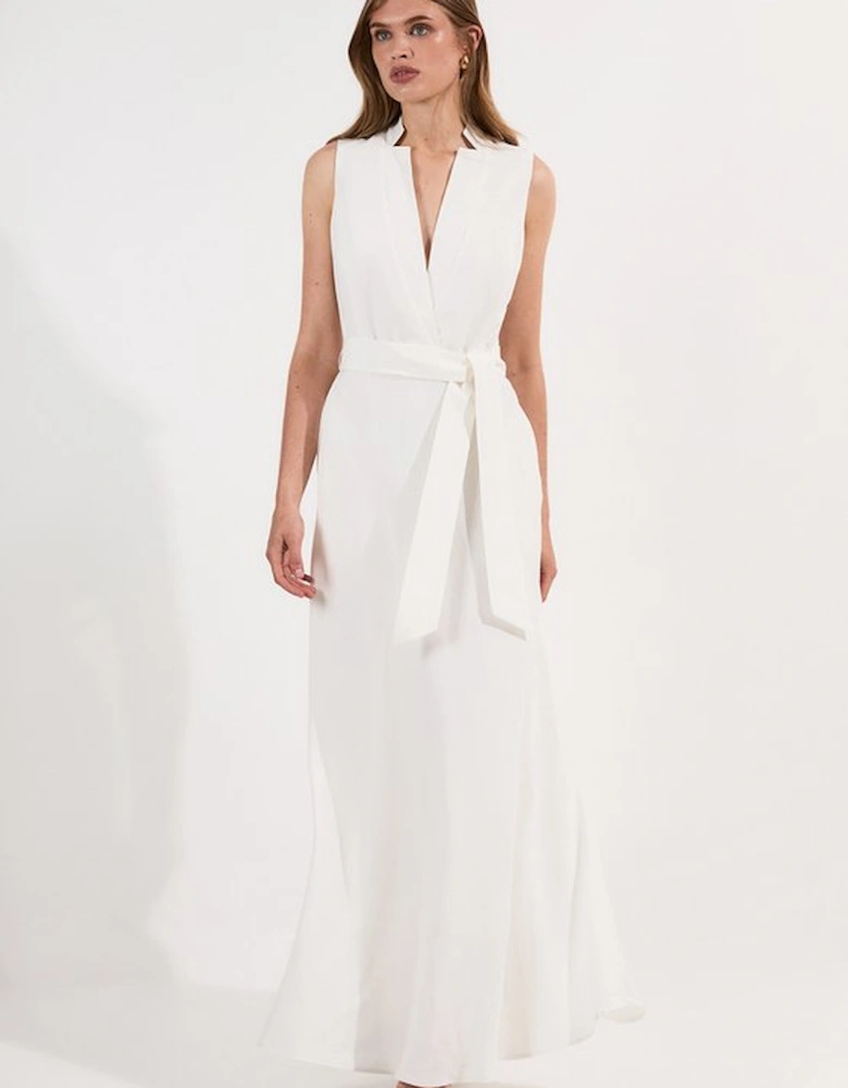 Linen Wrap Tie Waisted Maxi Dress