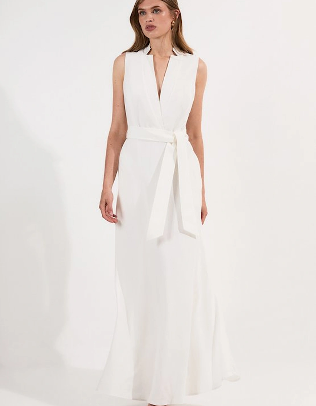 Linen Wrap Tie Waisted Maxi Dress