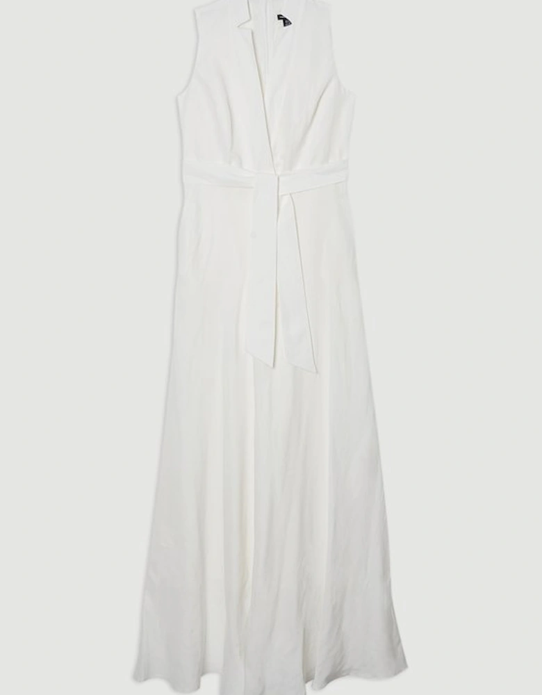 Linen Wrap Tie Waisted Maxi Dress