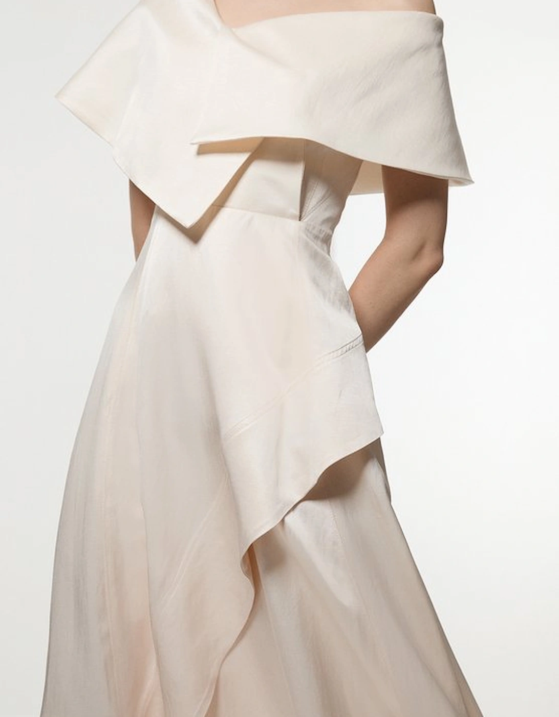 Premium Viscose Linen Tailored Asymmetric Shoulder Full Midi Dress, 5 of 4