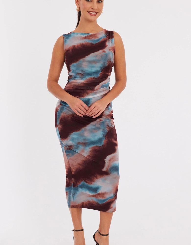 Multi Petite Mesh Printed Midaxi Dress