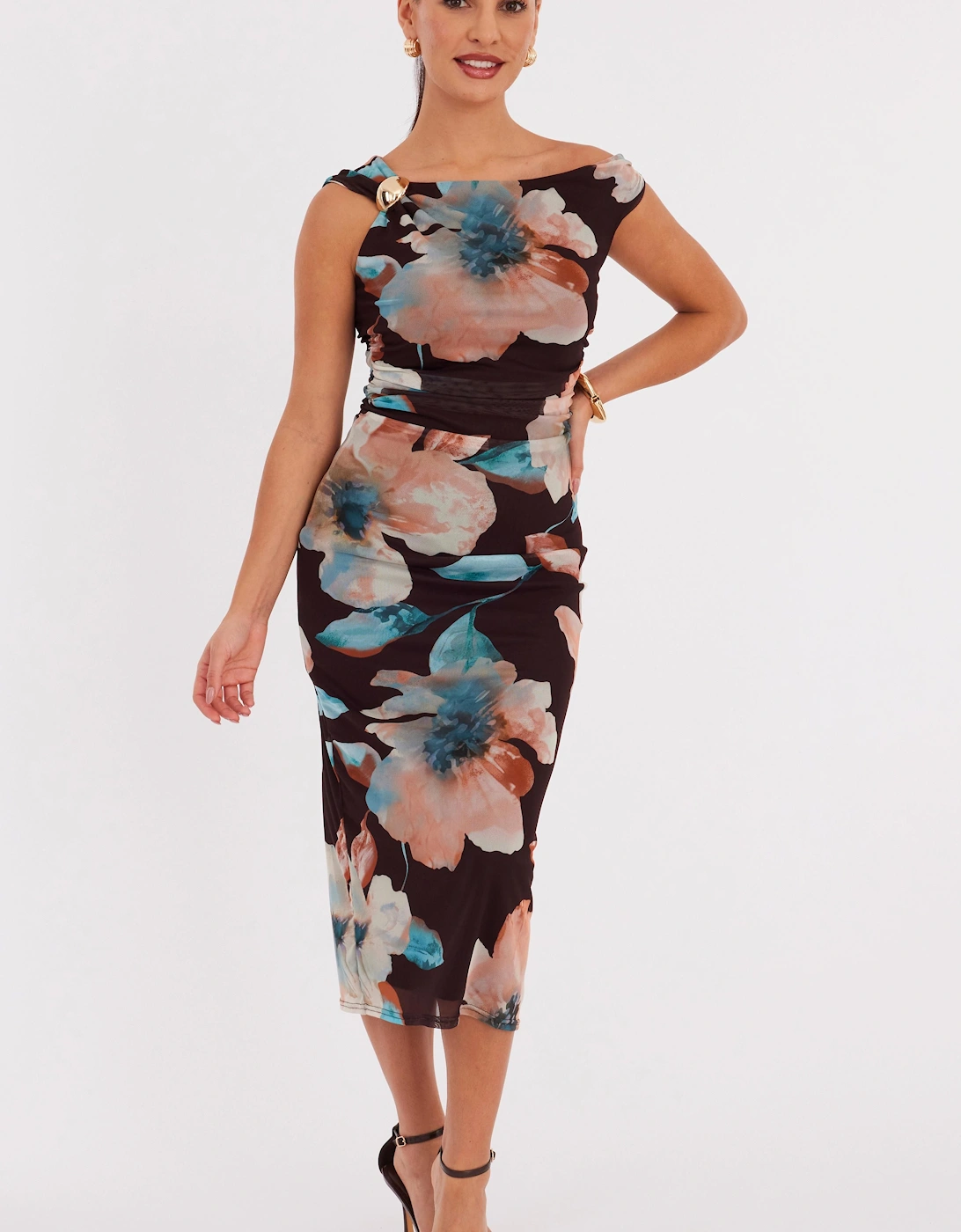 Brown Petite Floral Midaxi Dress, 2 of 1