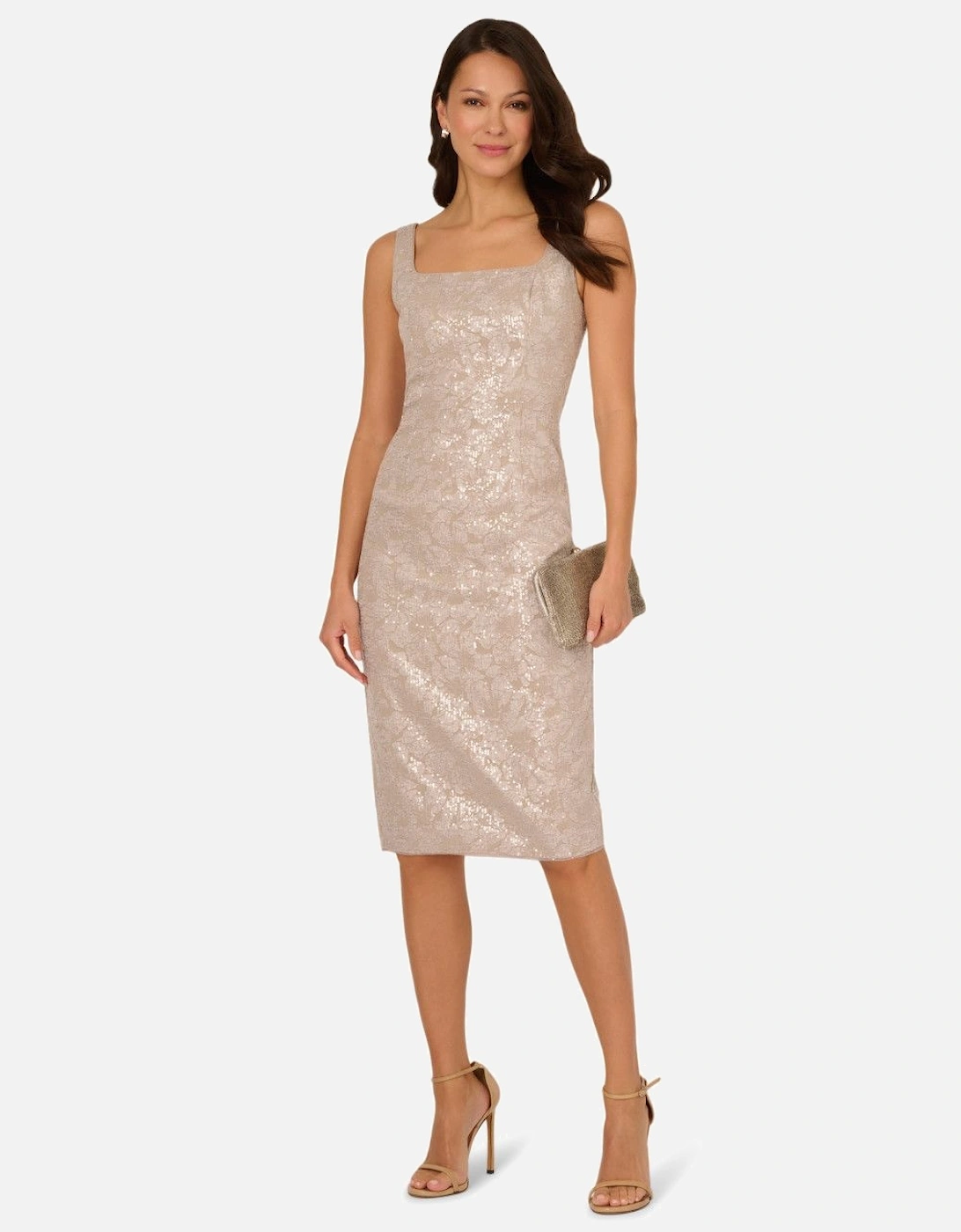 Square Neck Jacquard Midi Dress, 2 of 1
