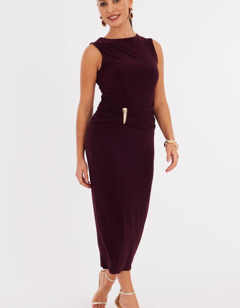 Purple Petite Buckle Detail Midaxi Dress