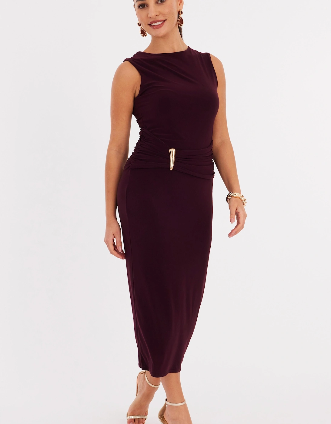 Purple Petite Buckle Detail Midaxi Dress, 2 of 1