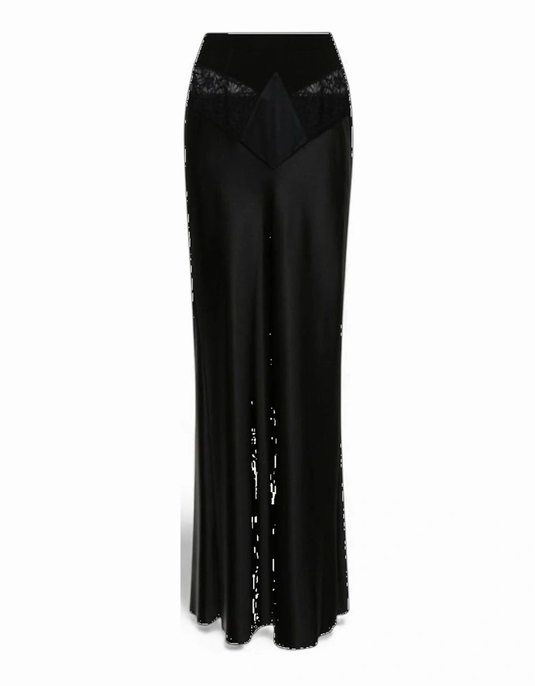 Satin Long Skirt Black