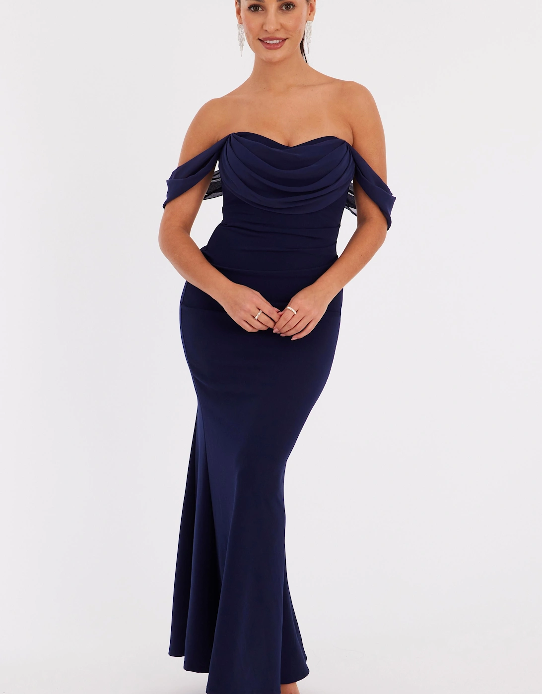 Navy Petite Chiffon Bardot Maxi Dress, 2 of 1