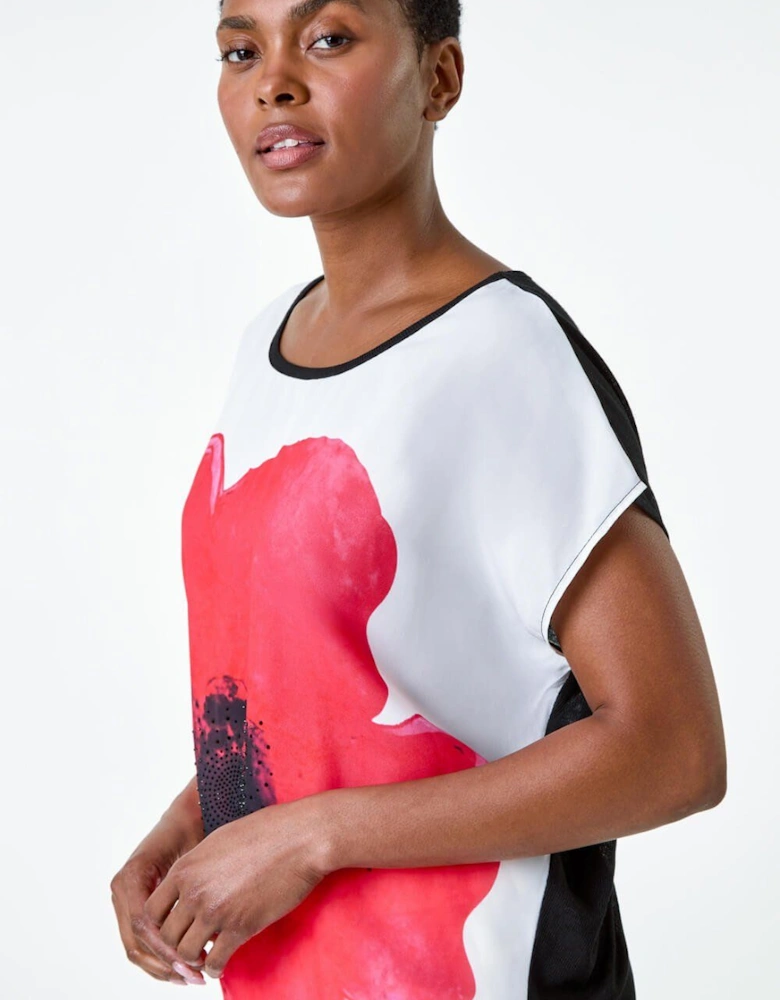 Floral Embellished Longline Stretch Top