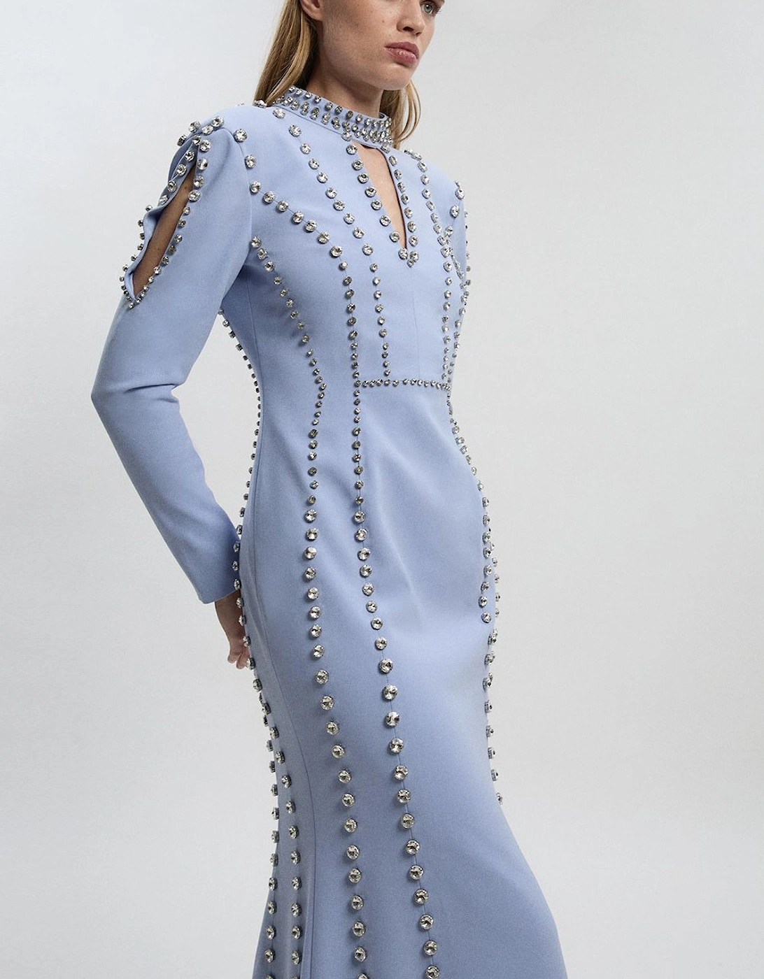 Crystal Embellished Woven Plunge Detail Maxi Dress, 2 of 1