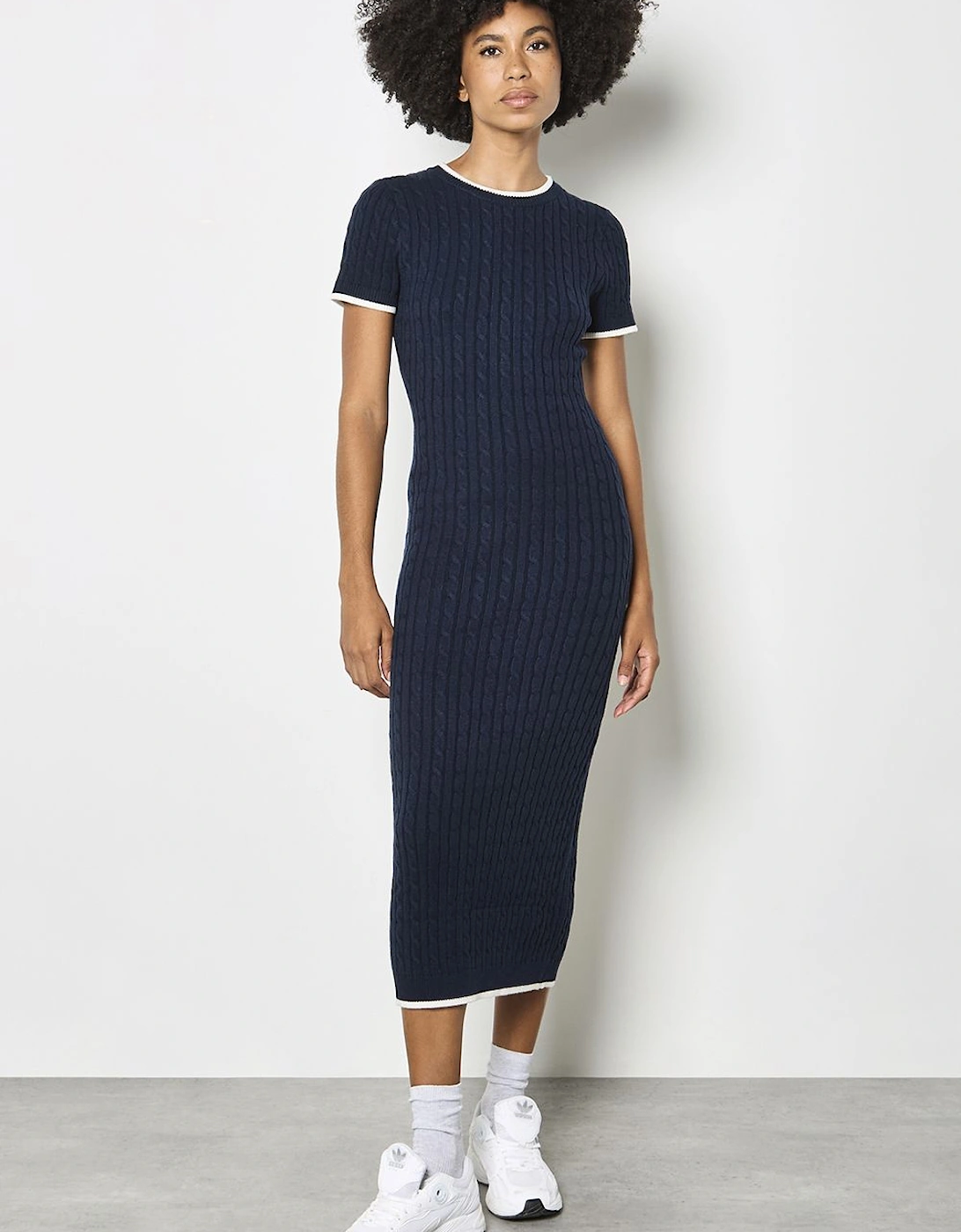 Cable Knit Contrast Trim Midi Dress, 2 of 1