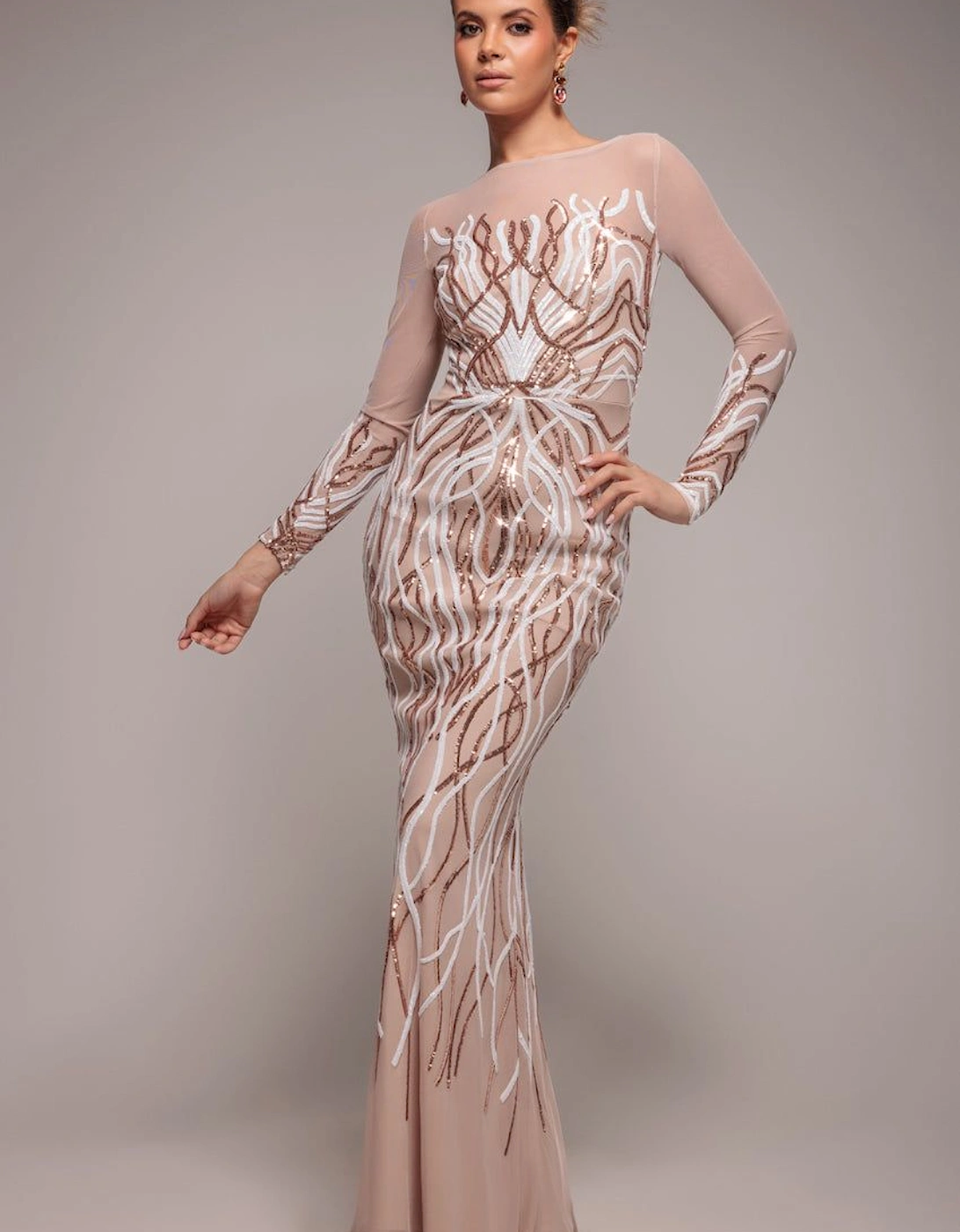 Long Sleeve Sequin Flame Maxi Dress, 2 of 1