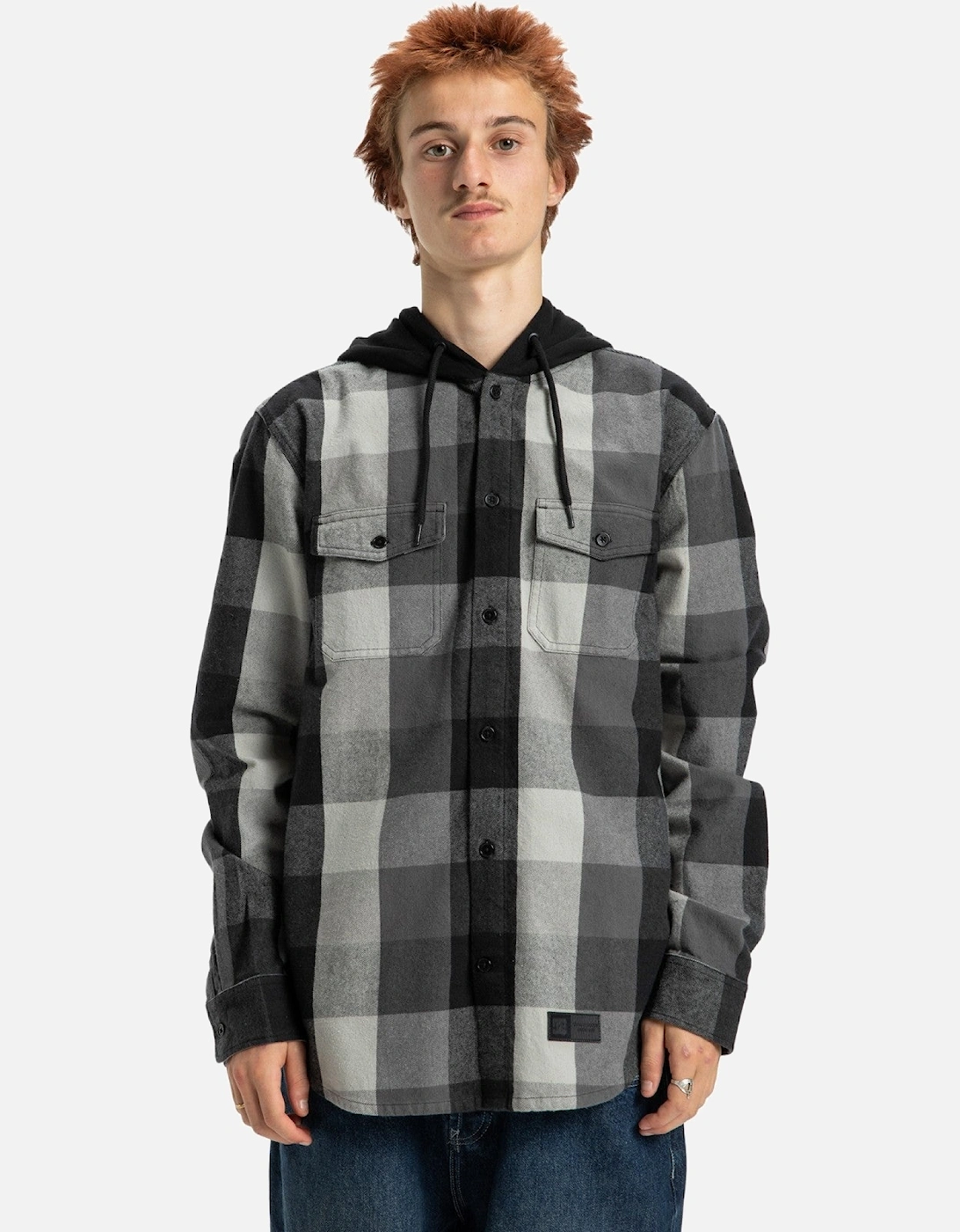 Mens Ruckus Hooded Flannel Long Sleeve Shirt, 2 of 1