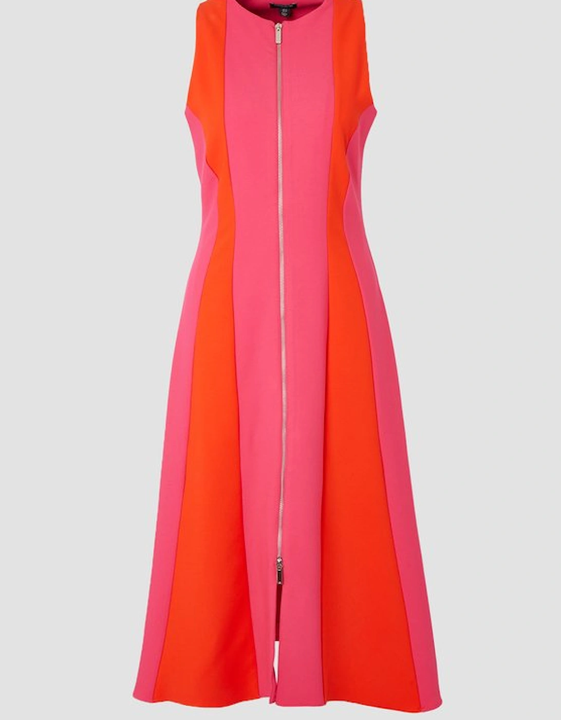 Petite Compact Stretch Zip Through Colourblock Tailored Midi Dress