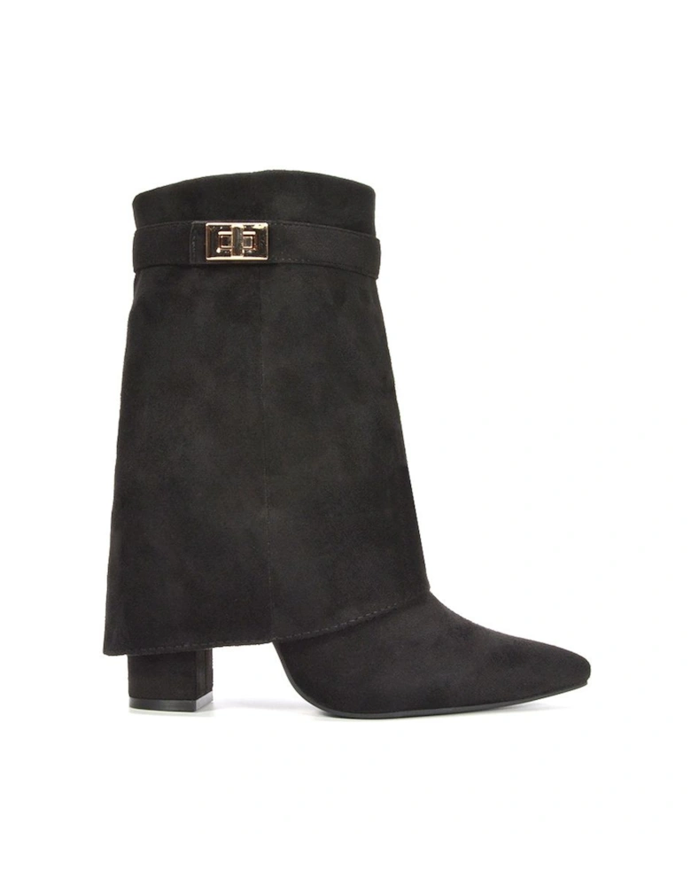 'Maggie' Pointed Toe Overlap Ankle Calf Boots With Block Heel