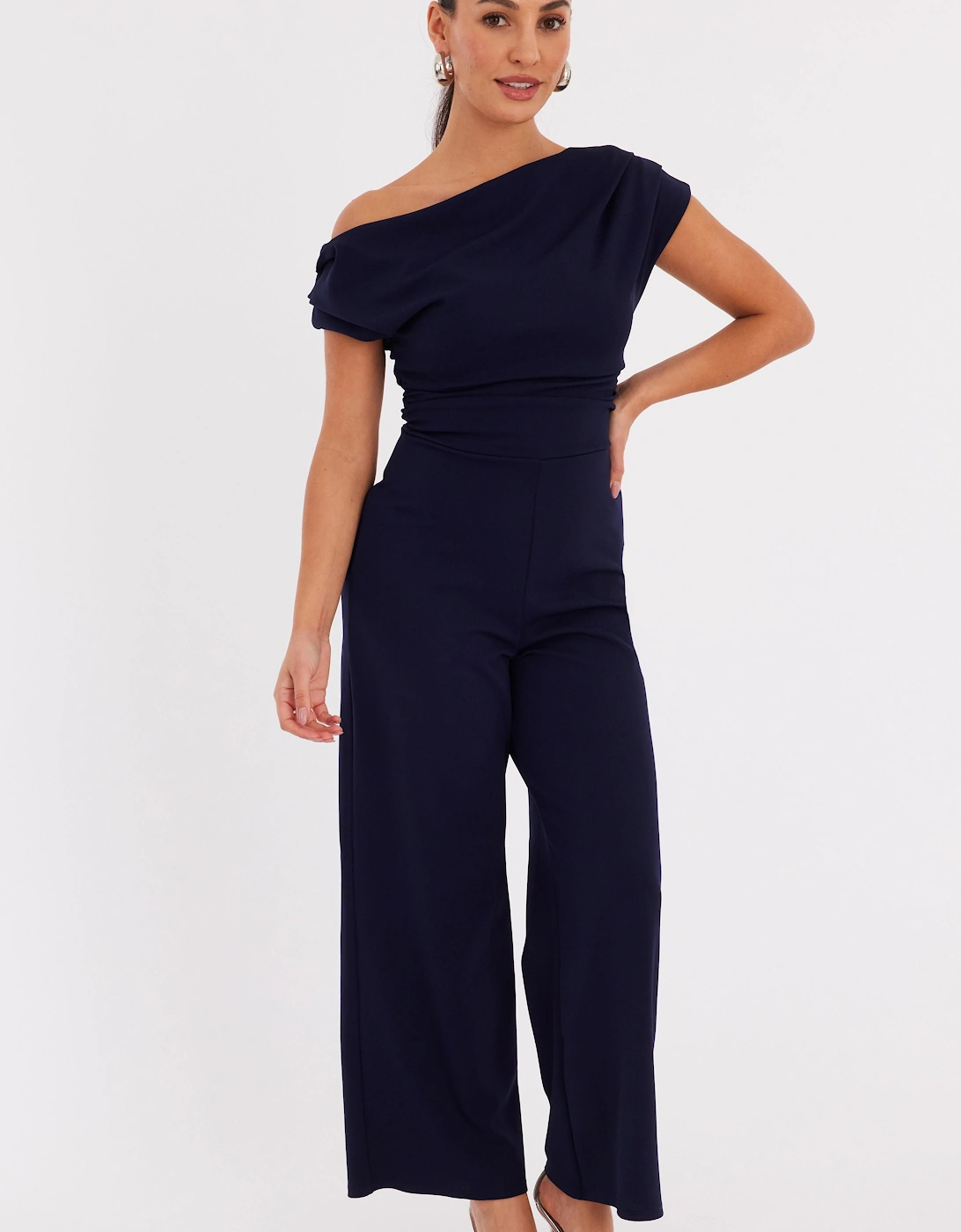Navy Petite Off The Shoulder Jumpsuit, 2 of 1
