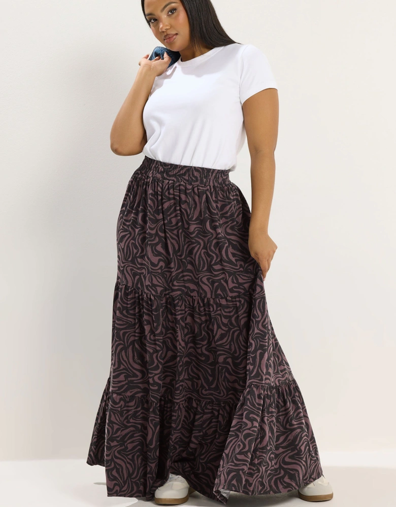Abstract Tiered Maxi Skirt