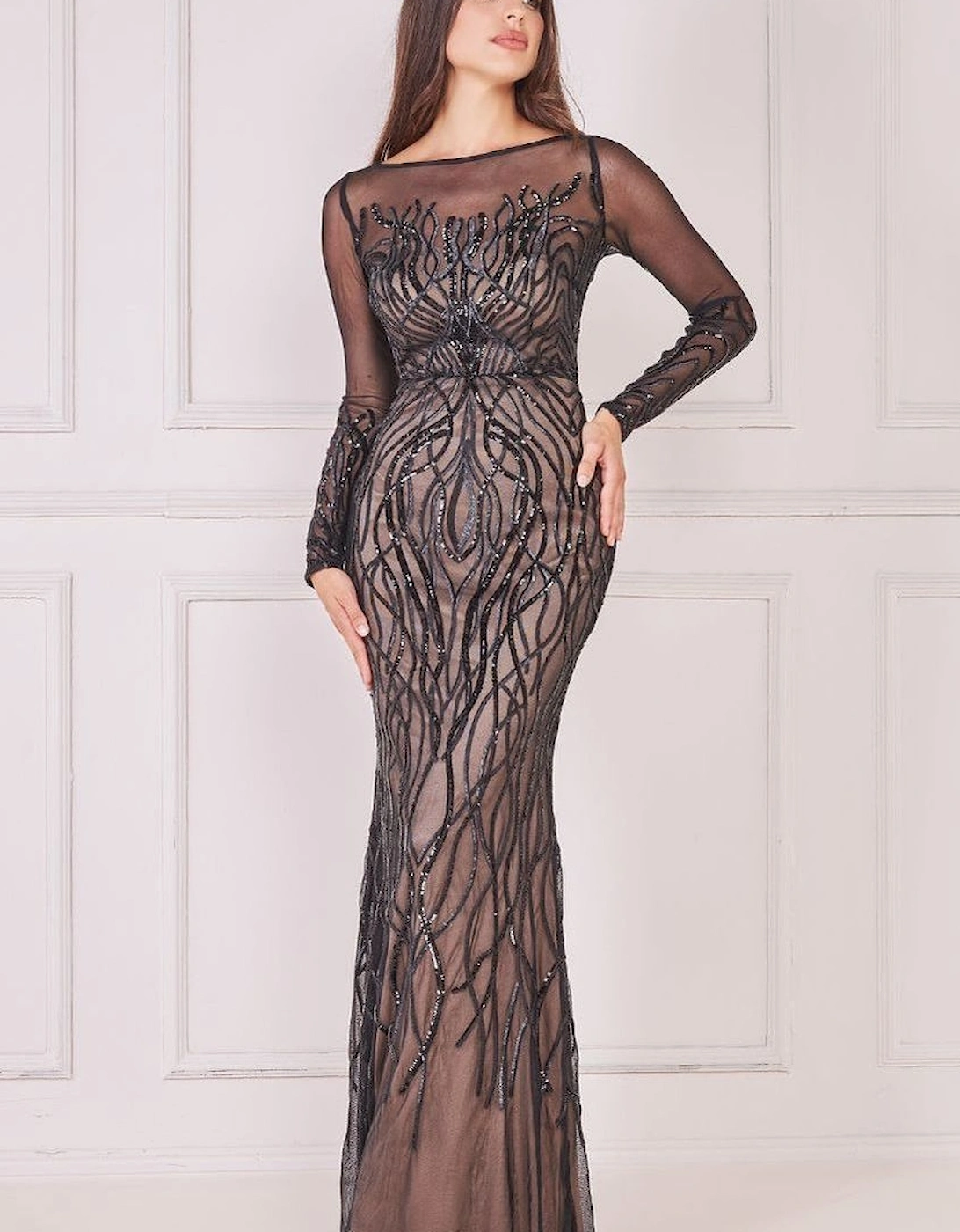 Long Sleeve Sequin Flame Maxi Dress, 2 of 1